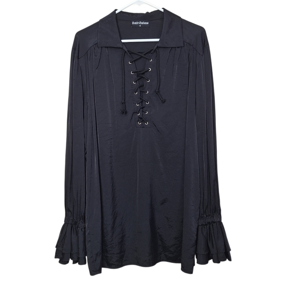 Scarlet Darkness Black Lace-Up Gothic Top | Ruffle Poet Sleeve Blouse | Size M - Picture 3 of 11
